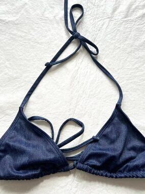 Bikini top triangle dark blue denim print Medium swim swimsuit Betty Jade